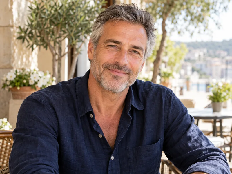 Mature adult man portrait illustrating a fictional HSV dating profile